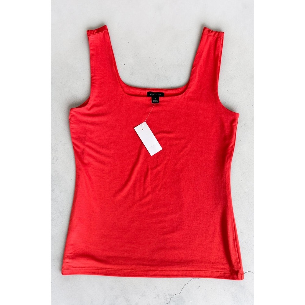 Ann Taylor Orange Square Neck Tank Top Modal Blend Shell XS New With Tags
